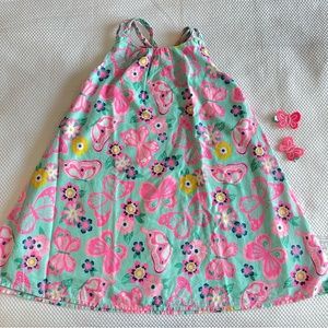 Sigrid Olsen kids size 6/6T butterfly shift dress with matching hair clips